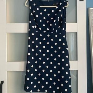 Connected Apparel Navy Dress with White Polka Dots